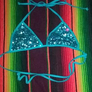 Turquoise Sequin Bikini Top
